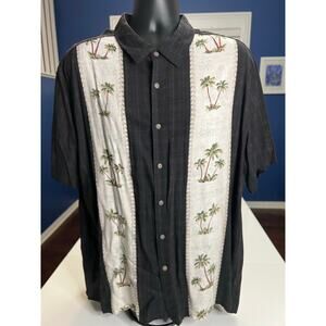 Campia Moda Men 2XL Hawaiian Shirt Black Palm Tree Embroidered Button Down Rayon